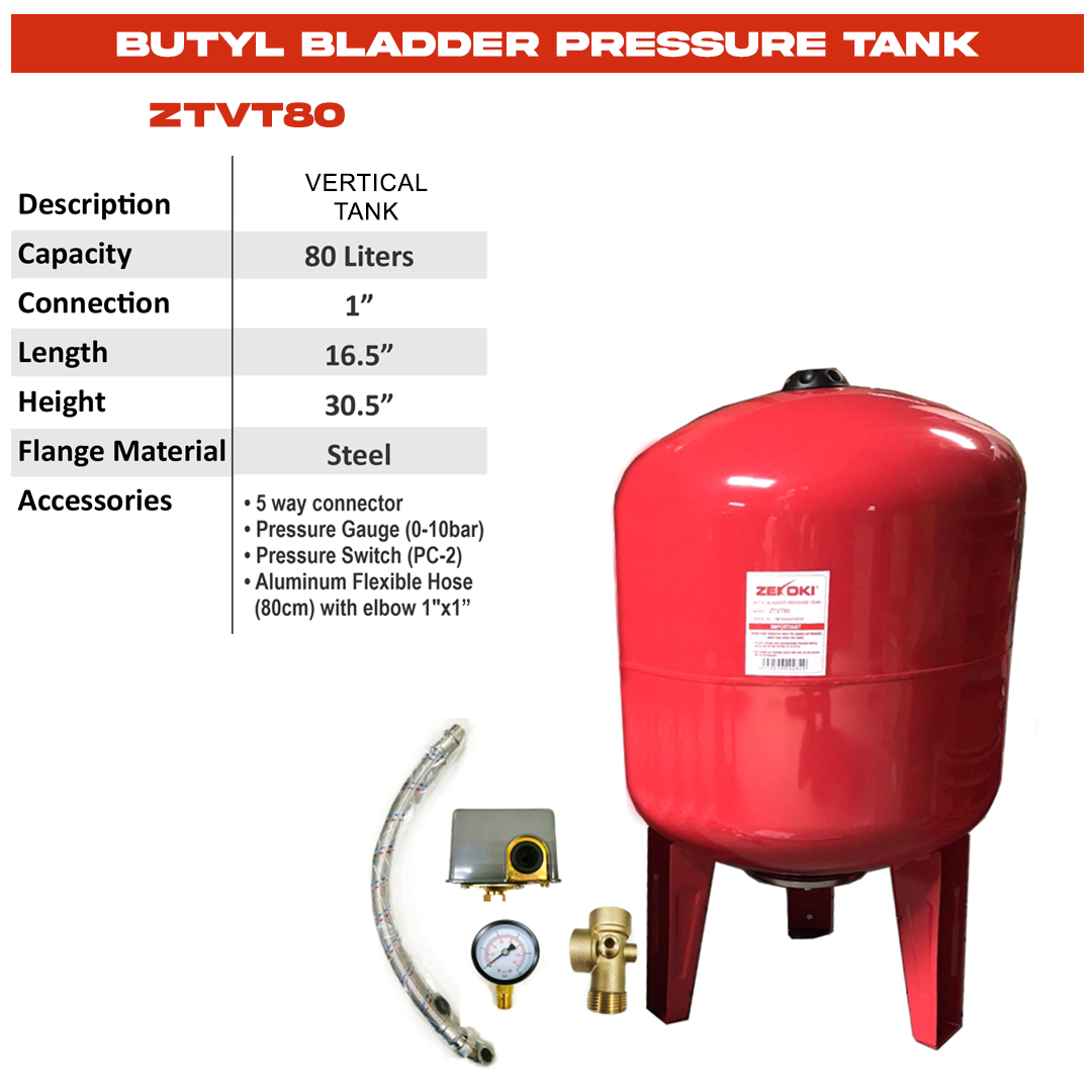 ZTVT80 BUTYL BLADDER PRESSURE TANK